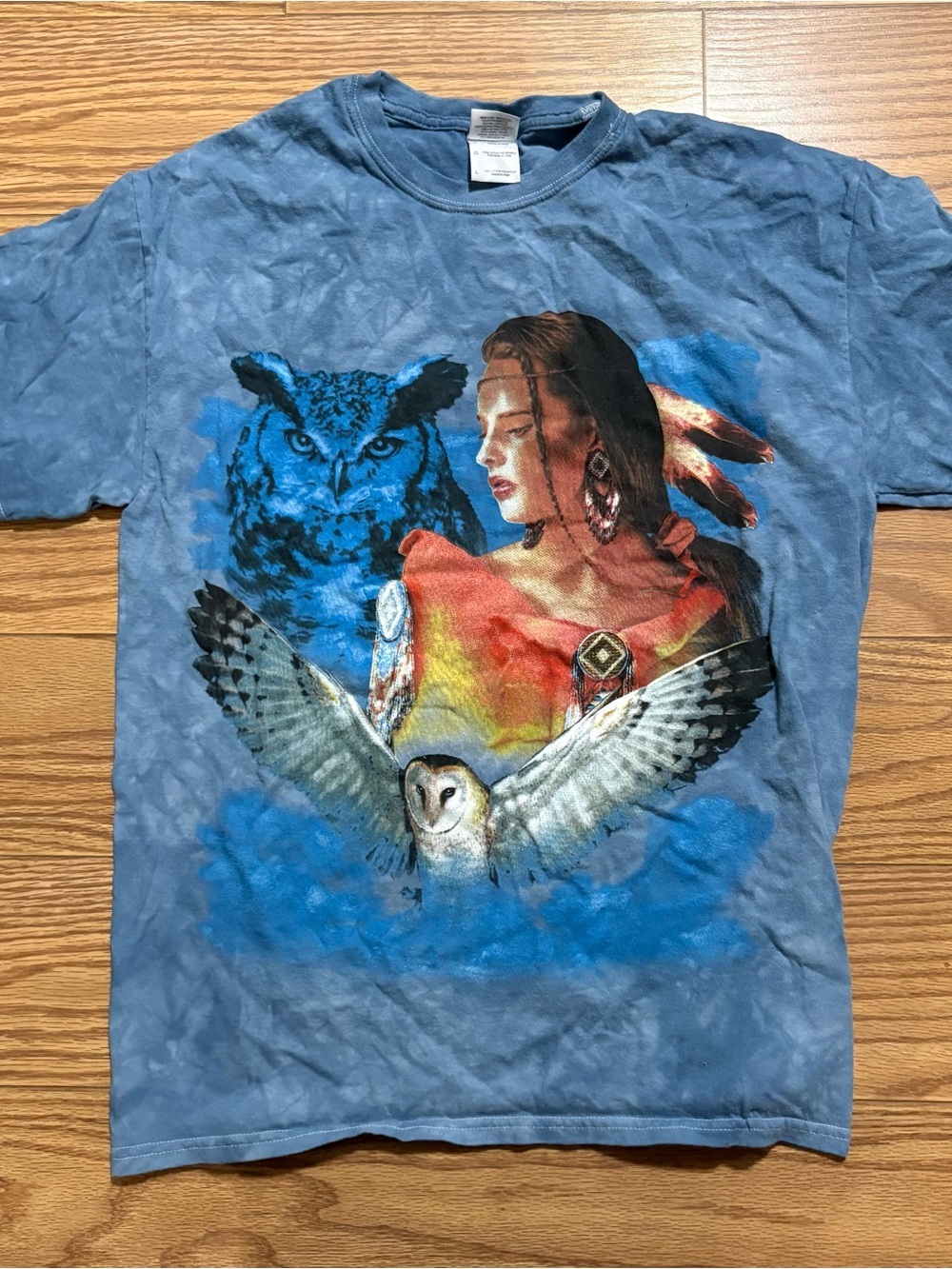 Y2K 2000s Native American Snowy Owl Tie Dye Graphic Shirt Large